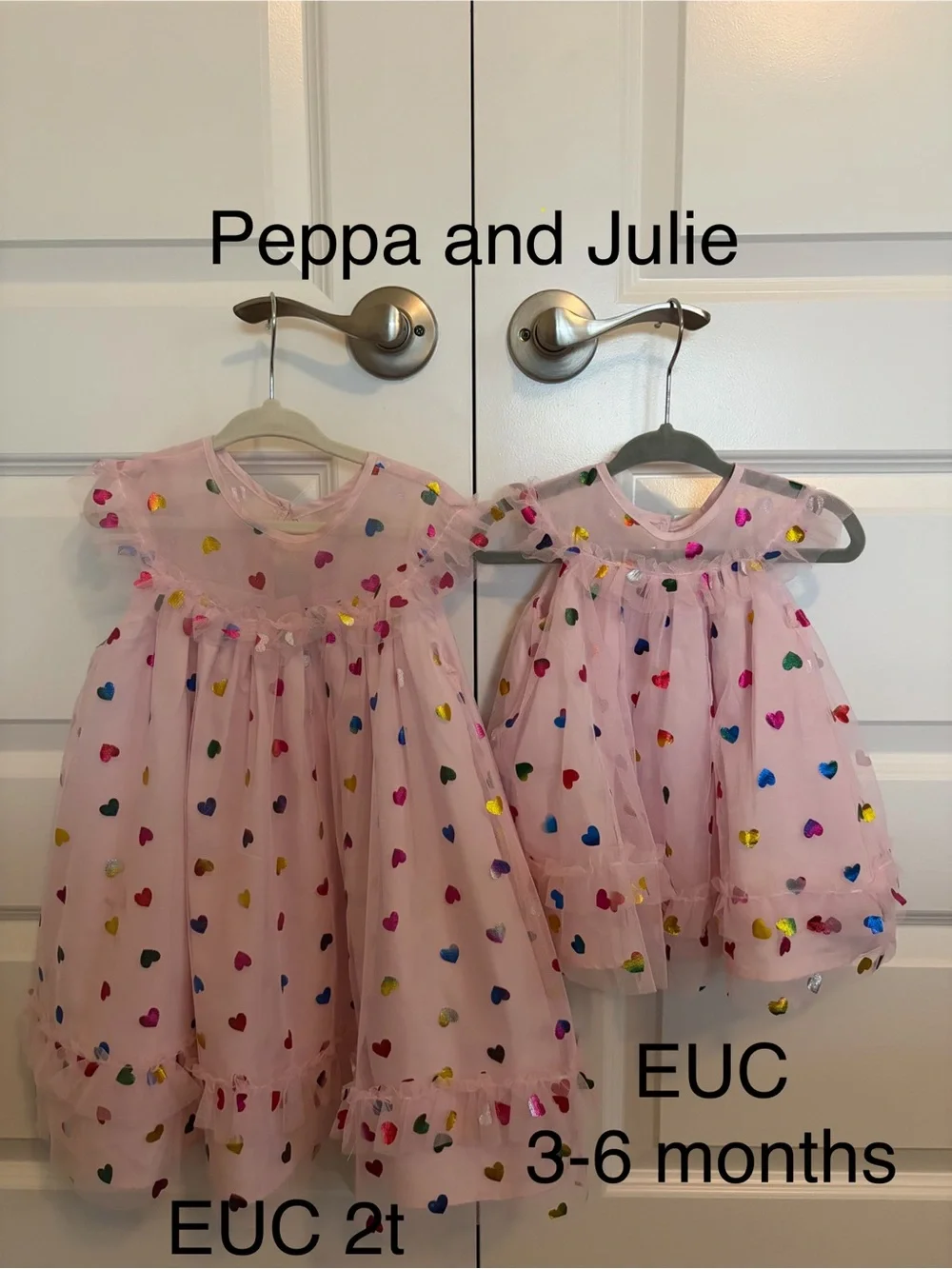 Pippa & Julie Pink Tulle Matching Heart Print Dresses